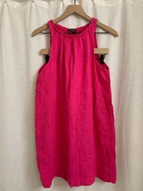 Francesca Bettini Italy 100% Linen Bright Pink Sleeveless Dress Small